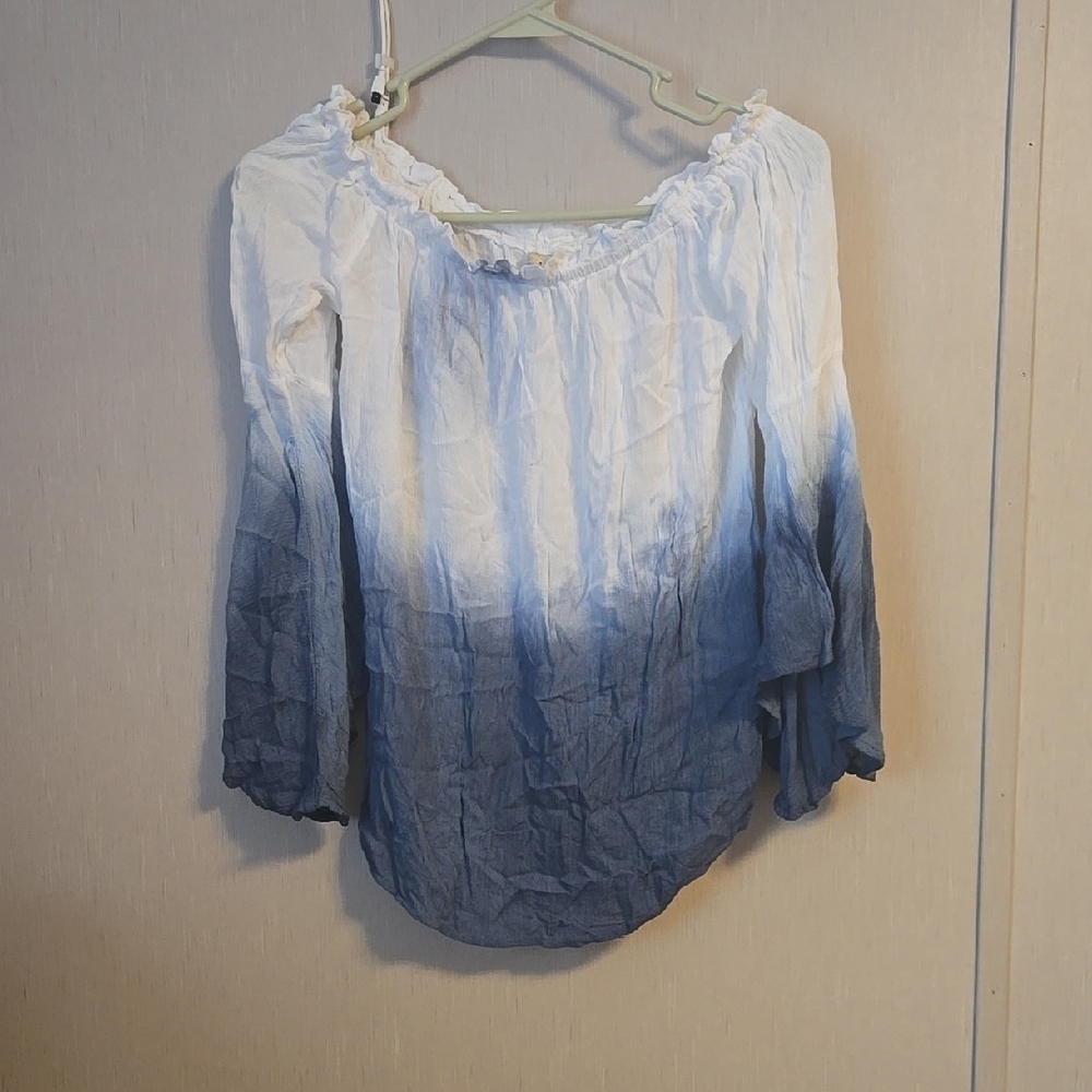 Blue and White Off-Shoulder Women's Top